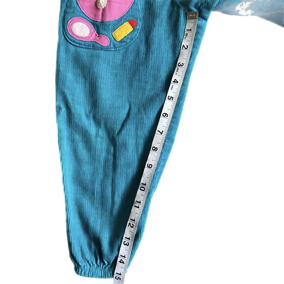 Vintage 80s Ruth Scharf Corduroy Jumpsuit Girls 4T Turquoise Appliques Made USA - Picture 5 of 9